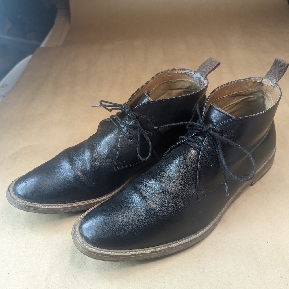 Aldo ankle boots men's size 14M black leather lace up. Some peeling inside liner